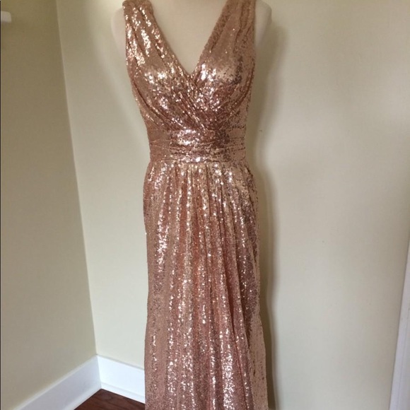 full length rose gold sequin dress